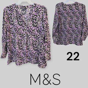M & S Collection Purple Multicolor 3/4 Sleeve  Pull OVer Blouse Top Womens 22